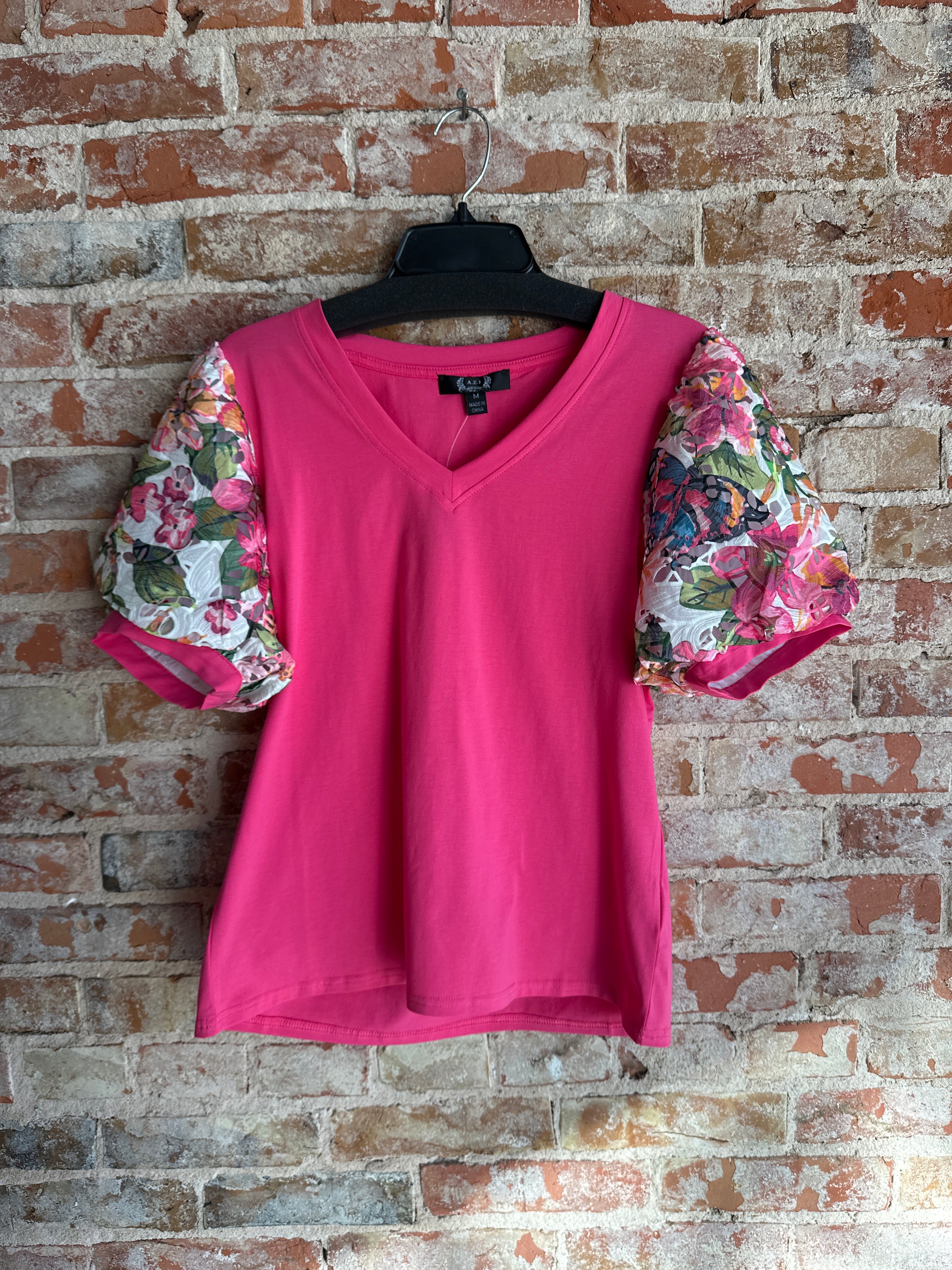 A.Z.I Pink Top Floral Sleeves