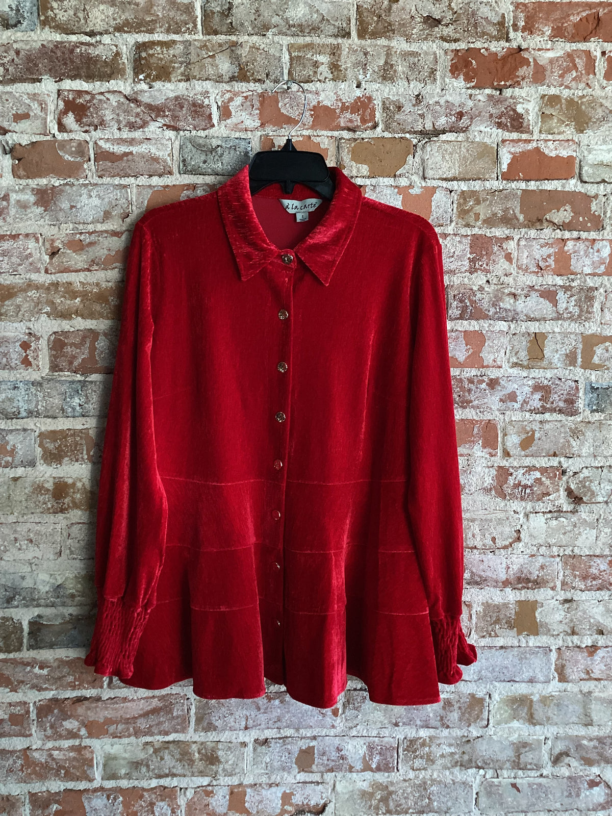 A La Cart Tiered Velvet Button Up Shirt