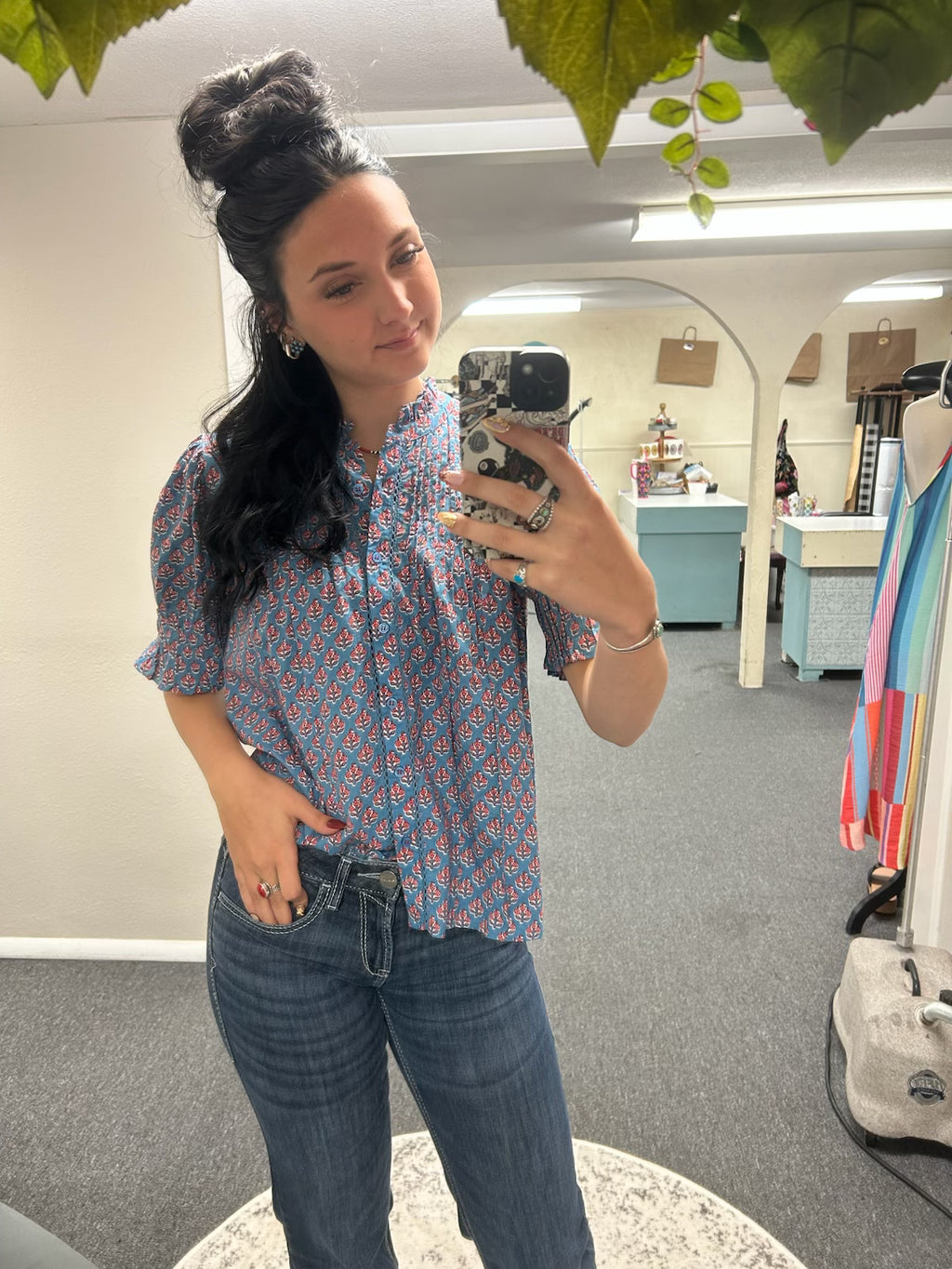 Ivy Jane Block Floral Tuck Blouse