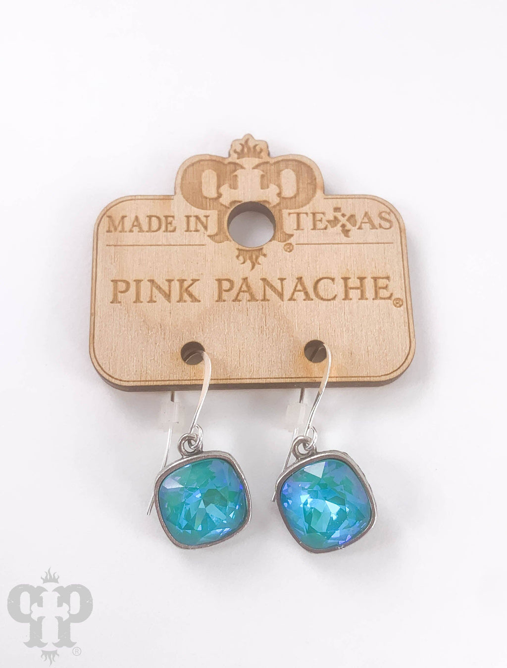 Pink Panache Austrian square crystal hook earring, 12mm