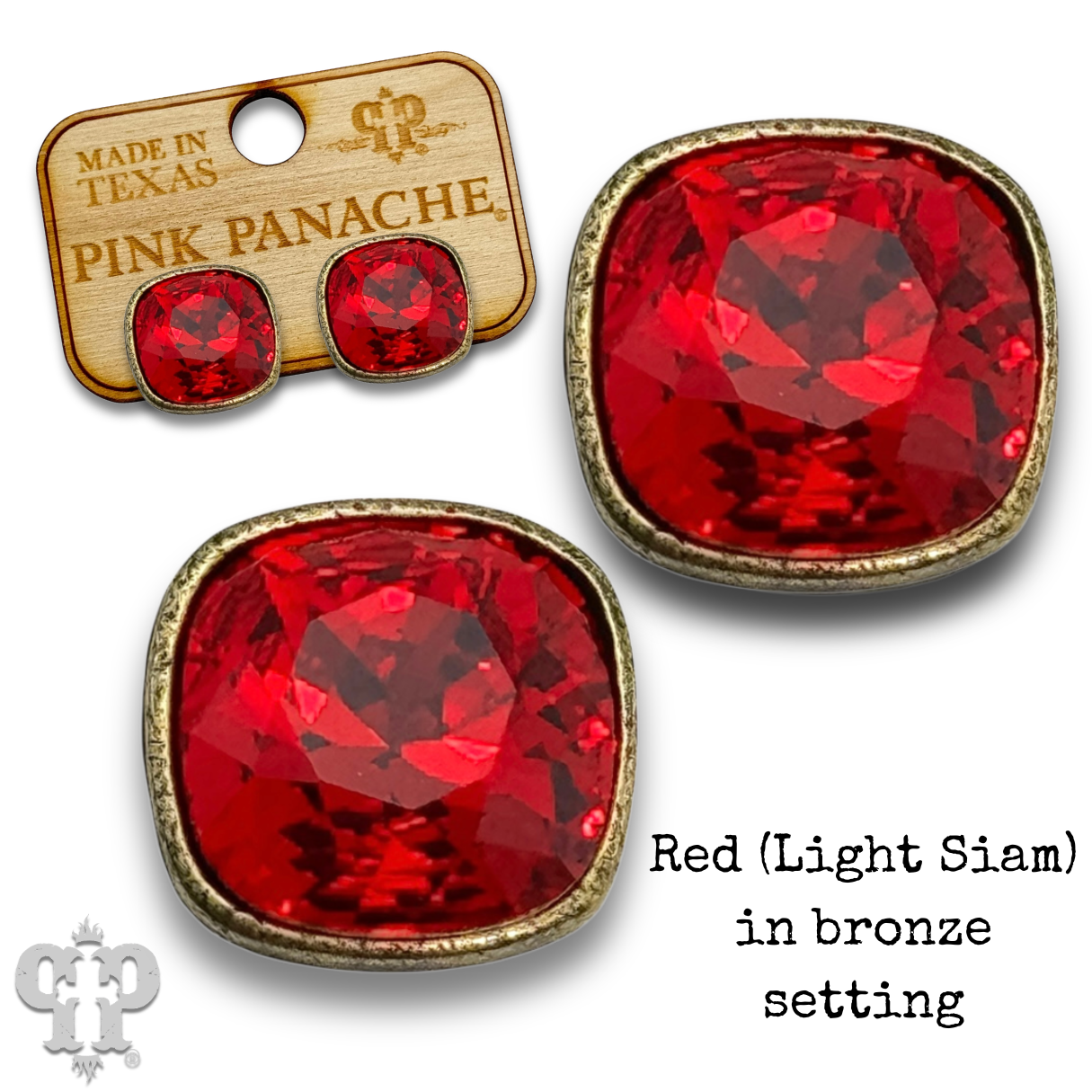 Pink Panache Austrian square crystal post earring, 10mm