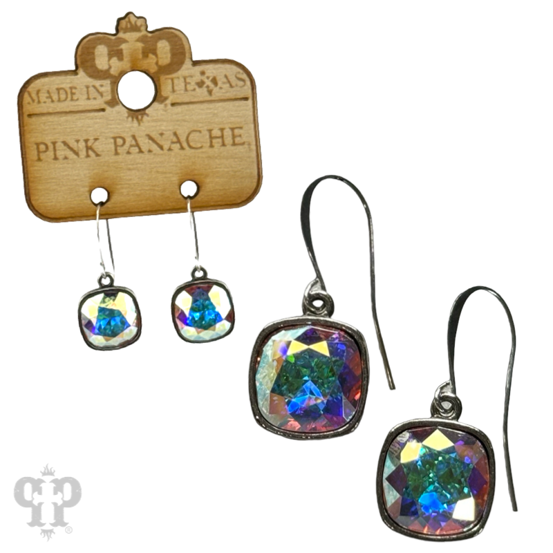 Pink Panache Austrian square crystal hook earring, 12mm