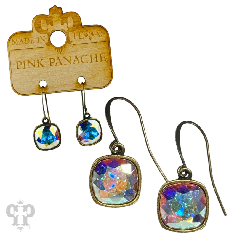 Pink Panache Austrian square crystal hook earring, 12mm