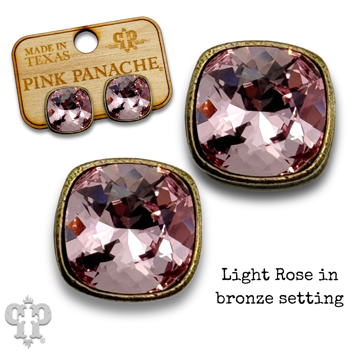 Pink Panache Austrian square crystal post earring, 10mm