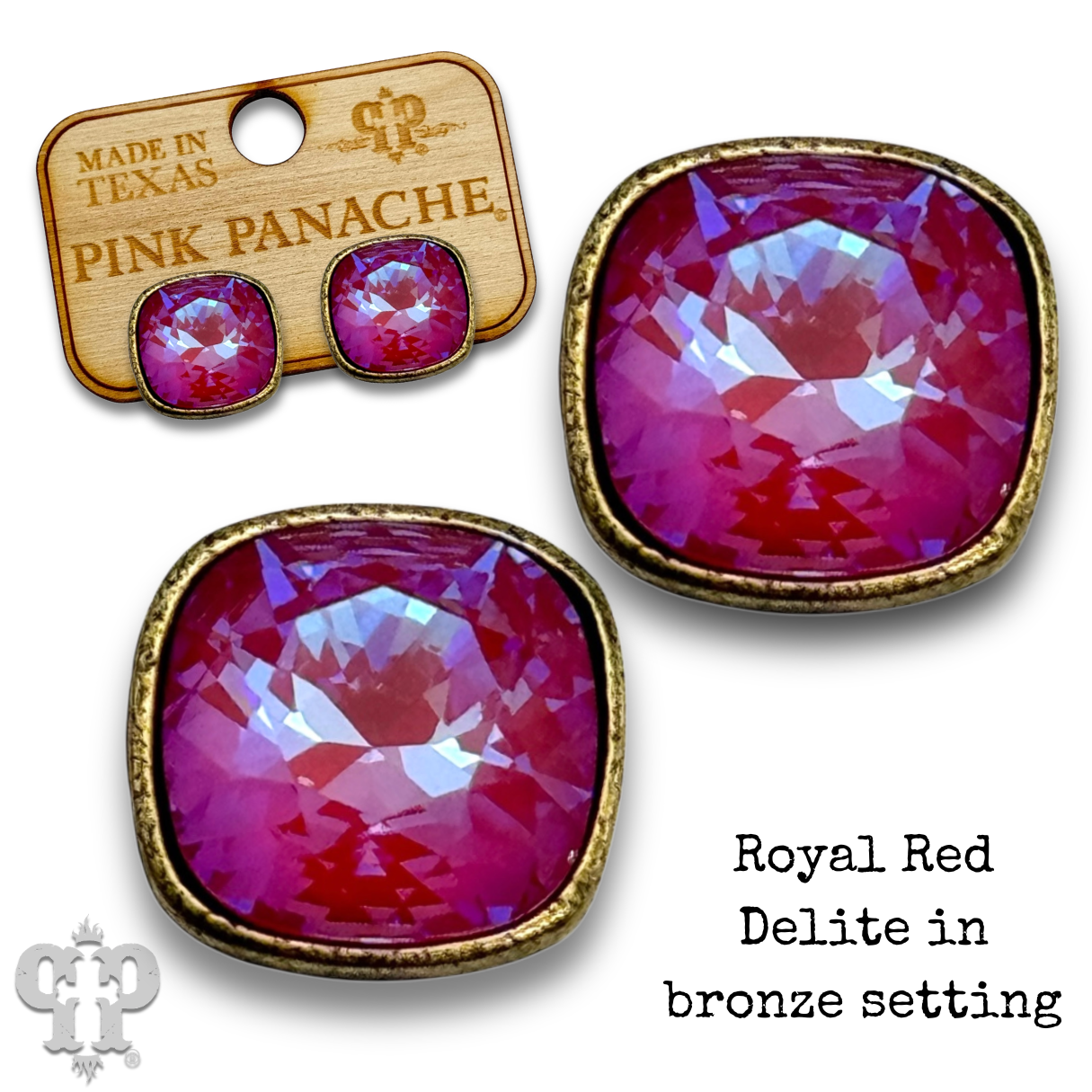 Pink Panache Austrian square crystal post earring, 10mm