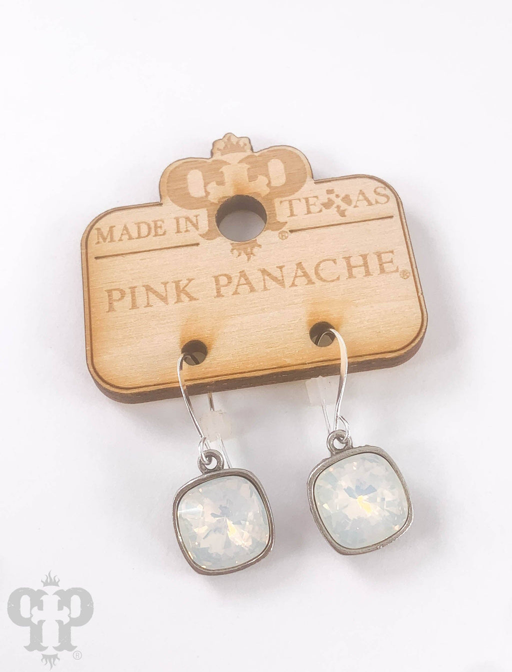 Pink Panache Austrian square crystal hook earring, 12mm