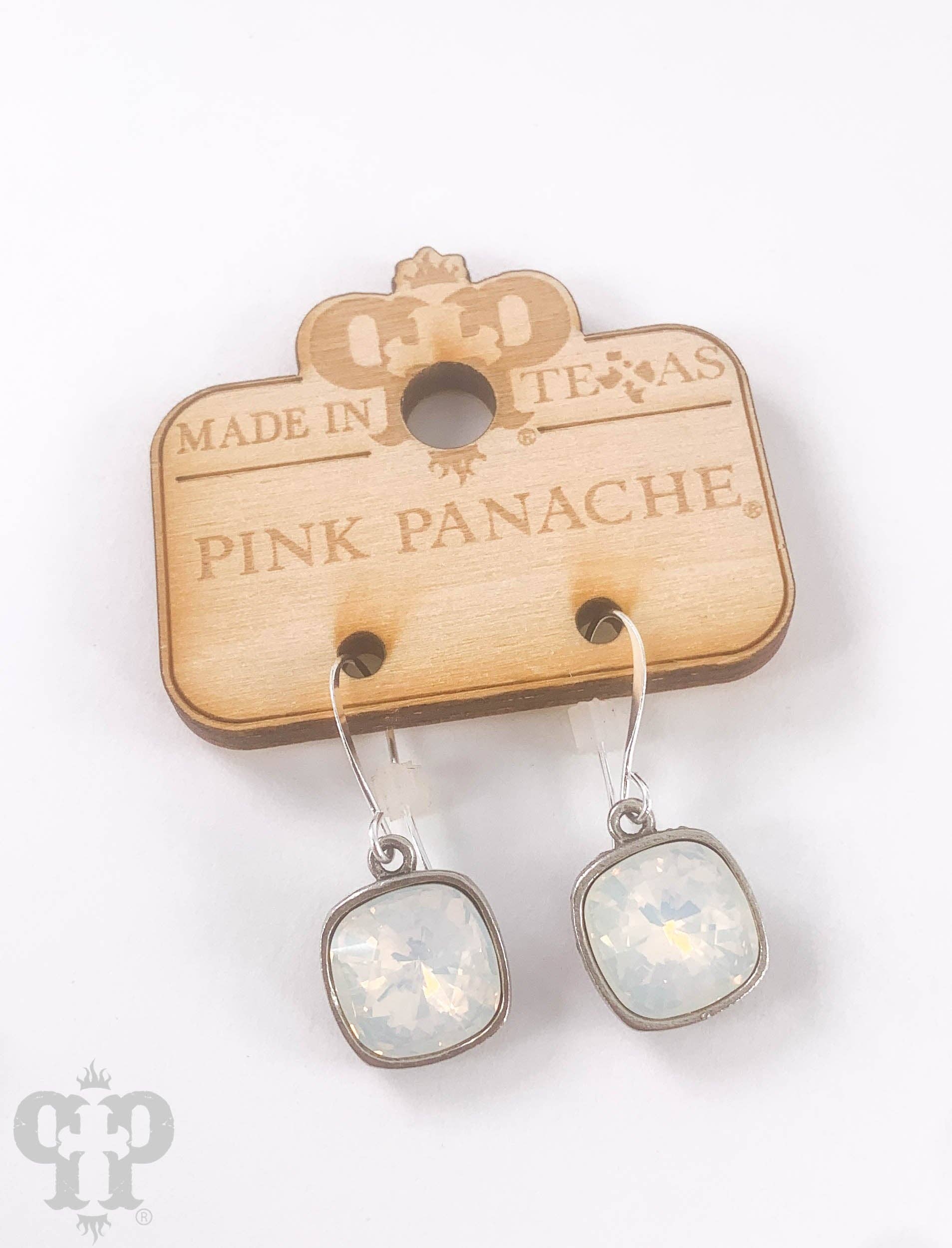 Pink Panache Austrian square crystal hook earring, 12mm
