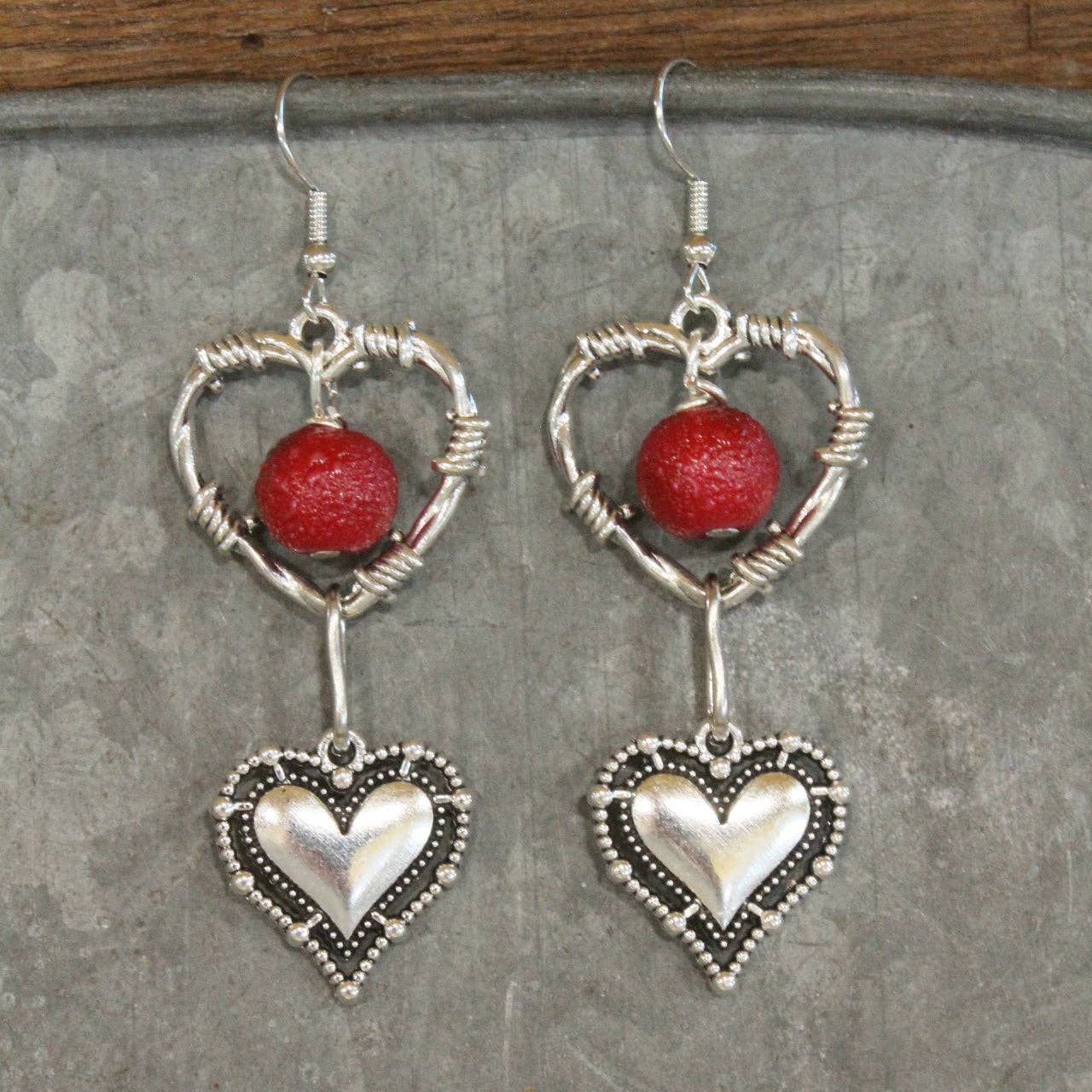 Falling Vintage Silver Heart Dangle Earrings
