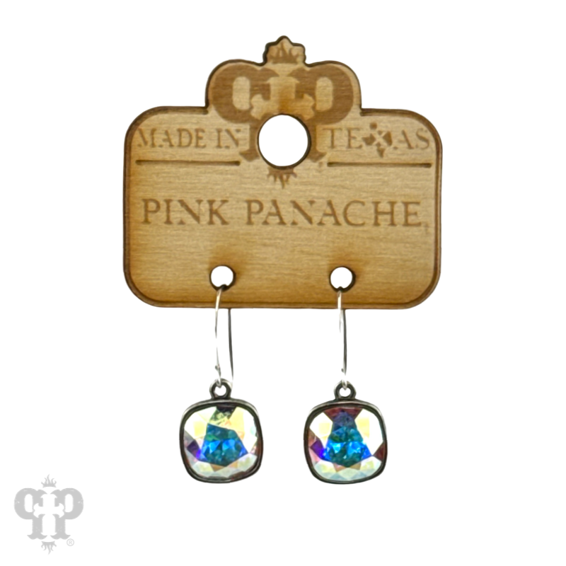 Pink Panache Austrian square crystal hook earring, 12mm